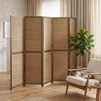 Room Divider, 6 Panel Folding Privacy Screen, 6 FT Tall Hand-Woven Bamboo Wall Partition, Brown