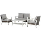 Aluminum Patio Furniture Set, 5 Piece Modern Outdoor Conversation Set with Loveseat Sofa, Chairs, Cushions, Coffee Table & Side Table, Gray