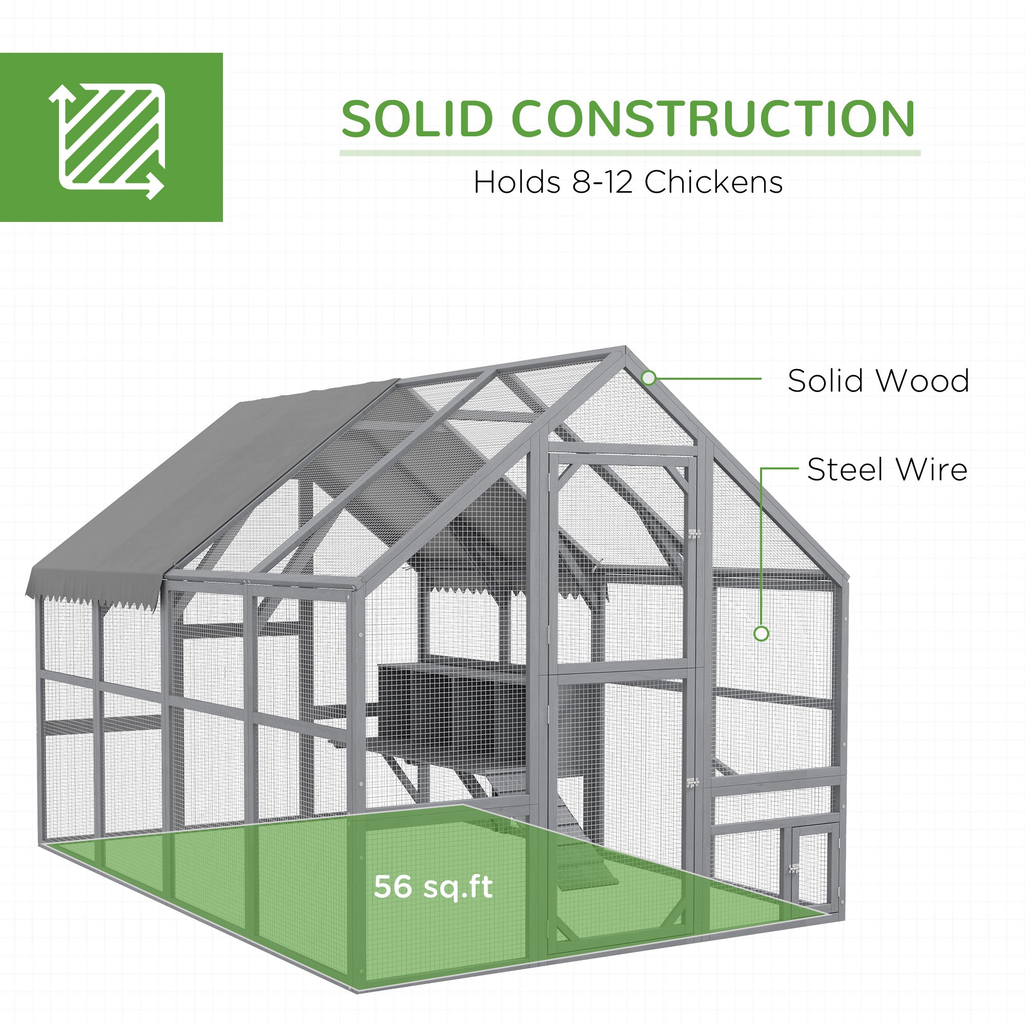 9' x 6' x 6' Large Chicken Coop with Nesting Box, Water-Resistant and Anti-UV Cover for 8-12 Chickens, Gray