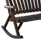 Wooden Porch Rocking Chair, Wood Double Adirondack, Rocker for Indoor or Outdoor with High Rise Slatted Back, Carbonized