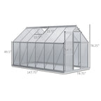 12' x 6' x 6.5' Polycarbonate Greenhouse with Aluminum Frame, Walk-in Heavy Duty Green House with Adjustable Roof Vent, Rain Gutter and Sliding Door for Winter, Silver