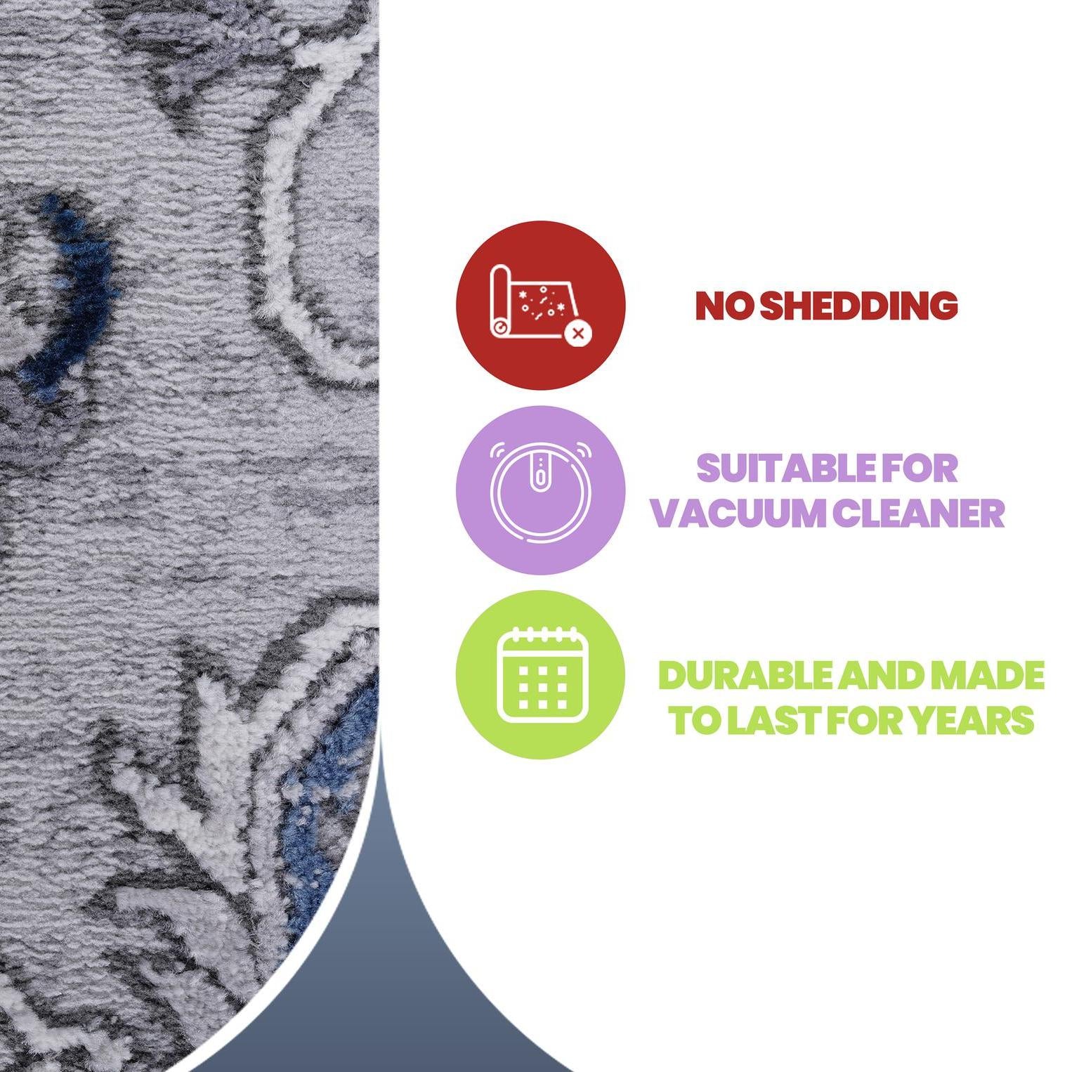 Naar 2x8 Stain-Resistant Area Rug with Cotton Backing, Medium Pile Height, Kid and Pet-Friendly Carpet, 96" L x 26" W x 0.35" H, Gray+Blue