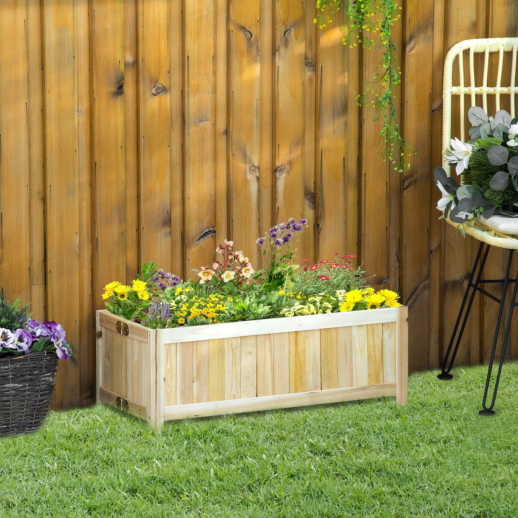 Foldable Raised Garden Bed, Wooden Planter Box, Herb Garden Planter with Drainage Holes, for Backyard, Patio to Grow Vegetables, Herbs, and Flowers, 27.6" x 11.6" x 9.8"