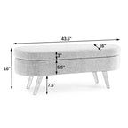 Oval Storage Ottoman Bench with Foam Cushion and Sturdy Rubberwood Legs, Multi-Use Footstool for Bedroom, 43.5" L x 16" W x 16" H, Cyan