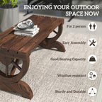 2-Person Wooden Garden Bench, Outdoor Wagon Wheel Porch Bench for Backyard Garden, Support 550 LBS, Rustic Country Style Patio Furniture, Brown