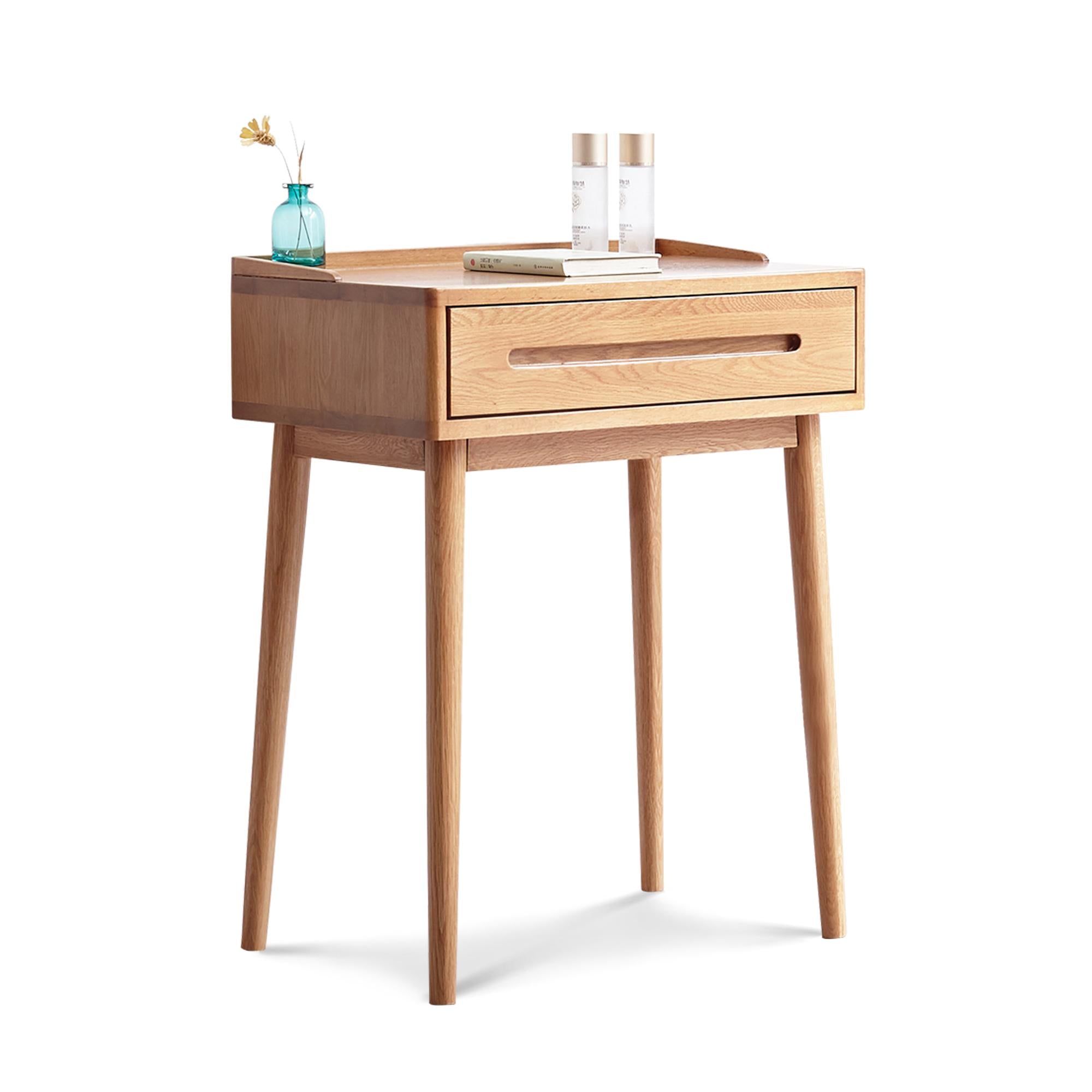 Compact Makeup Vanity Table with Storage Drawer, Assembled Nightstand with Desktop for Bedroom, 23.5″ L x 15.5″ W x 30.5″ H, Oak