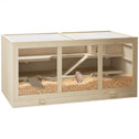45" Extra Large Wooden Hamster Cage, 3-Layer Rat Cage with Opening Roof, PVC Window, Small Animal Habitat for Gerbil, Dwarf & Syrian Hamsters, Natural