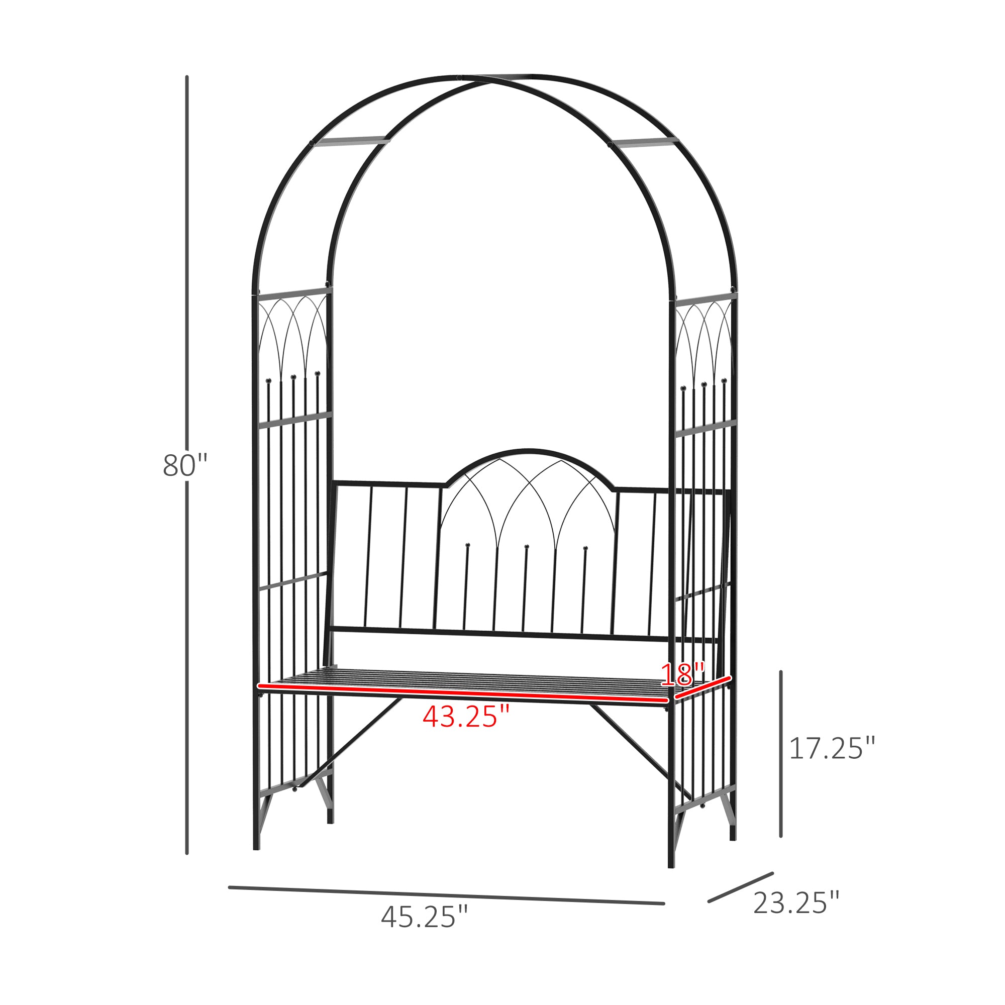 Metal Trellis Arbor Arch for Climbing Plants with Garden Bench, Grow Grapes & Vines, Patio Decor & 2-Person Outdoor Interlacing Decorative Seating with Tips, 484 lbs. Weight Capacity, Black