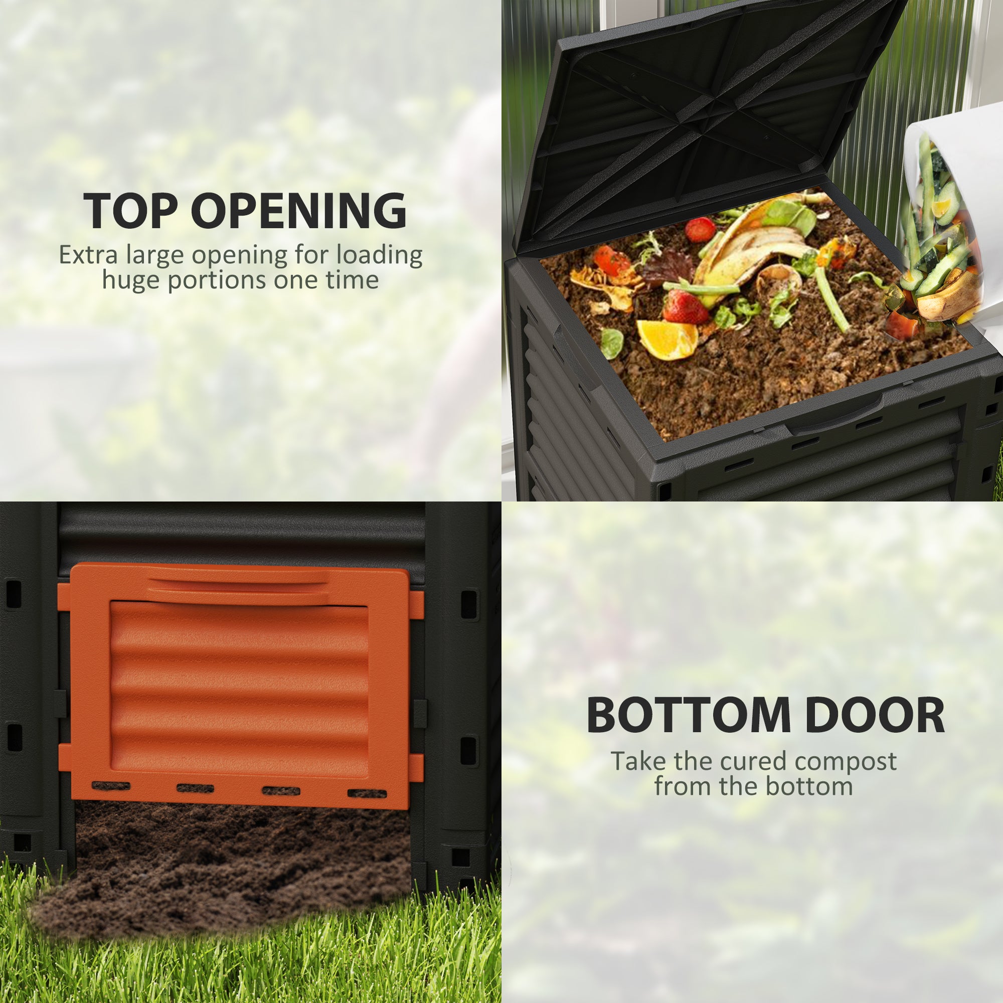 Garden Compost Bin 80 Gallon Outdoor Large Capacity Composter Fast Create Fertile Soil Aerating Box, Orange