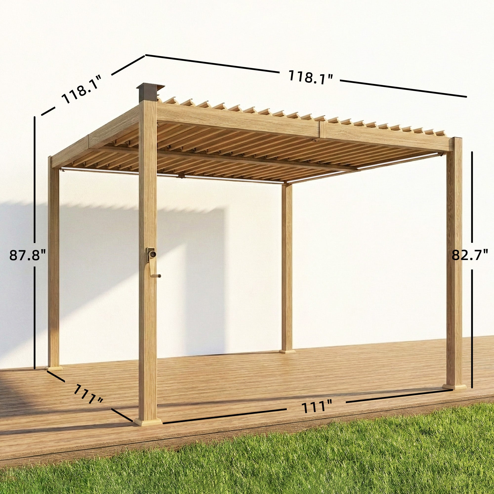 10' x 10' Louvered Pergola with Solar LED lights, Metal Roof, Outdoor Pergola Patio Gazebo with Drainage Gutters, Brown