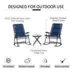 3 Piece Outdoor Folding Rocking Chair and Table Set - Blue and Gray