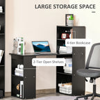 Computer Desk with 6-Tier Storage Shelves, Writing Desk Workstation with Bookshelf for Home Office, Black