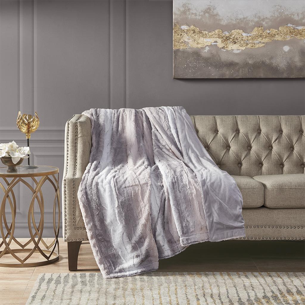 Machine Washable Oversized Faux Fur Throw with OEKO-TEX Certified, Luxurious Blanket with Faux Mink Reverse, 70" L x 60" W x 0.25" H, Gray