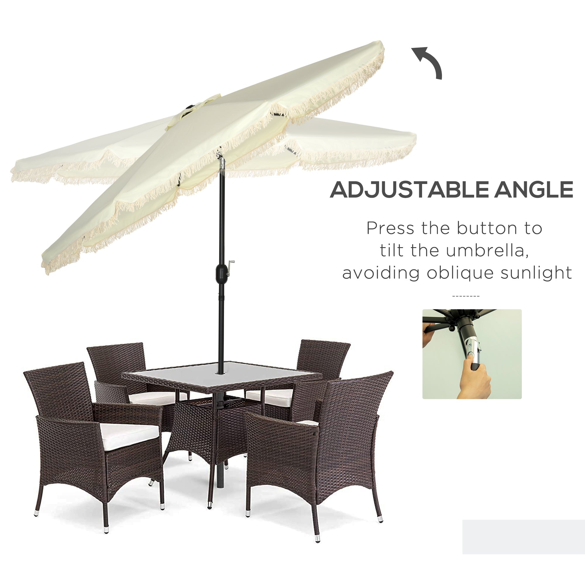 9 ft Cantilever Umbrella with Push Button Tilt and Crank Tassles and 8 Ribs Shade Umbrellas for Garden