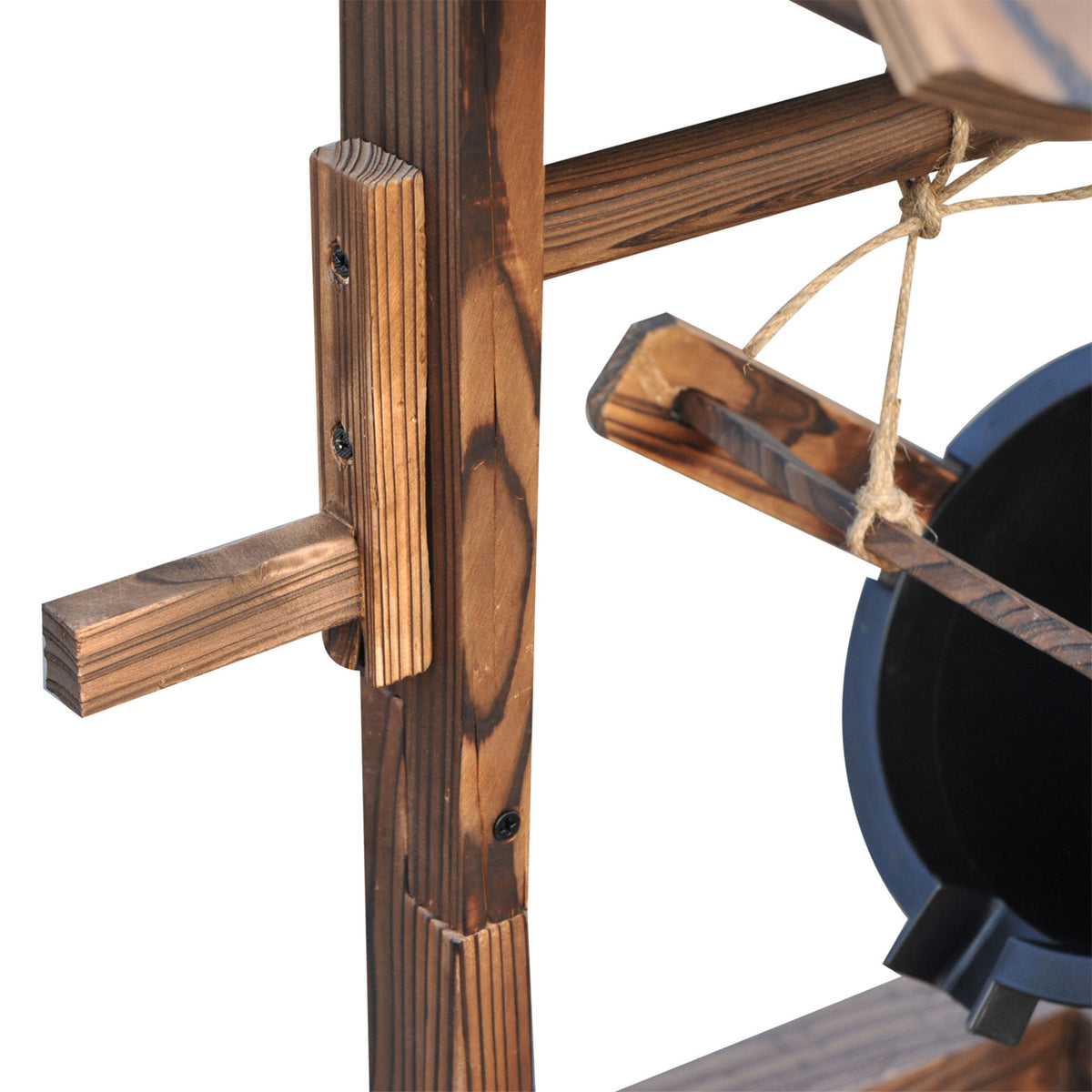 Outdoor Wooden Wishing Well Fountain with Adjustable Water Flow Rate, Rustic Waterfall Fountain, Carbonized Finish