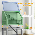 3 Tier Wooden Hamster Cage w/ Detachable Bottom, Hut, Seesaw, Exercise Wheel, Ramps, 24" x 16" x 29.5"