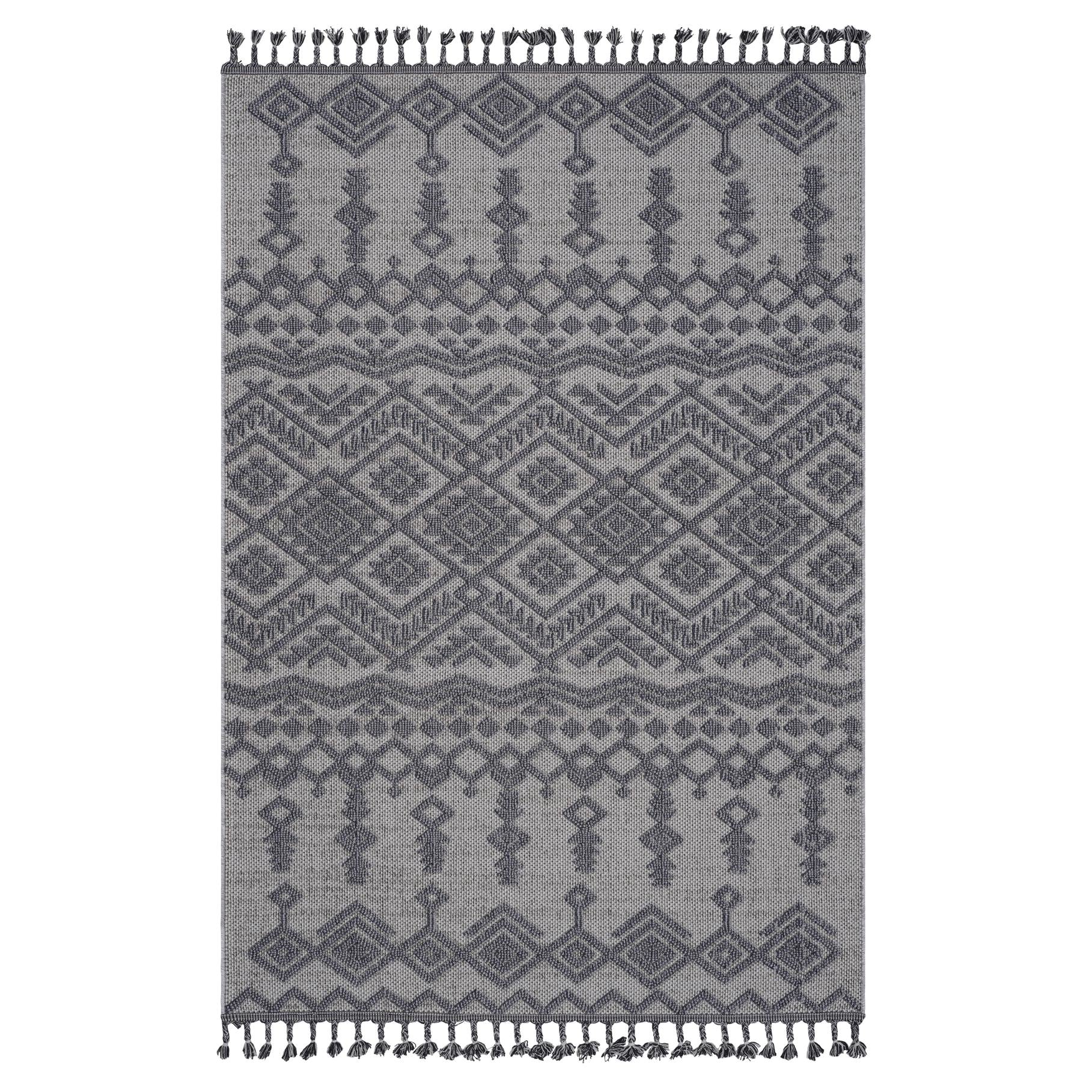 4x6 Traditional Indoor Outdoor Stain Resistant Area Rug with Easy Maintenance, Kid and Pet-Friendly Carpet, 74" L x 48" W x 0.3" H, White+Gray
