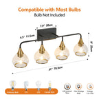 31" Modern 4-Light Vanity Wall Sconce with Clear Glass Shades, Industrial Wall Mounted Lamp for Living Spaces, 31" L x 8" W x 11" H, Black+Gold