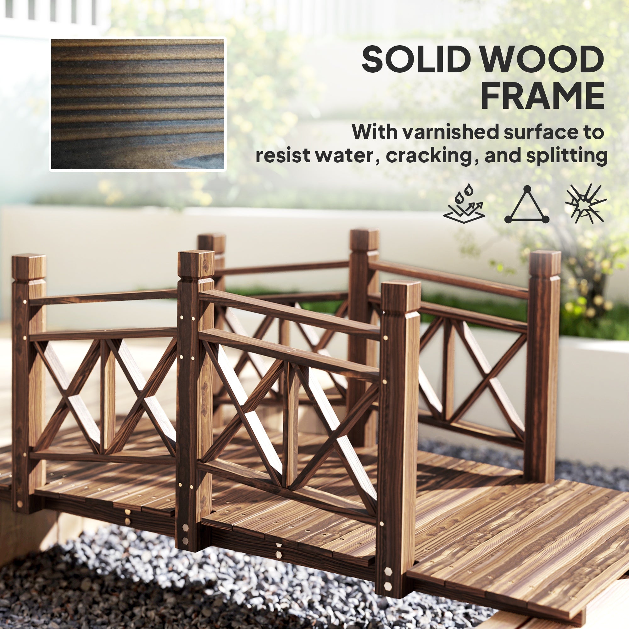5 ft. Wooden Garden Bridge Footbridge for Backyard Ponds, Creeks, Streams, Carbonized