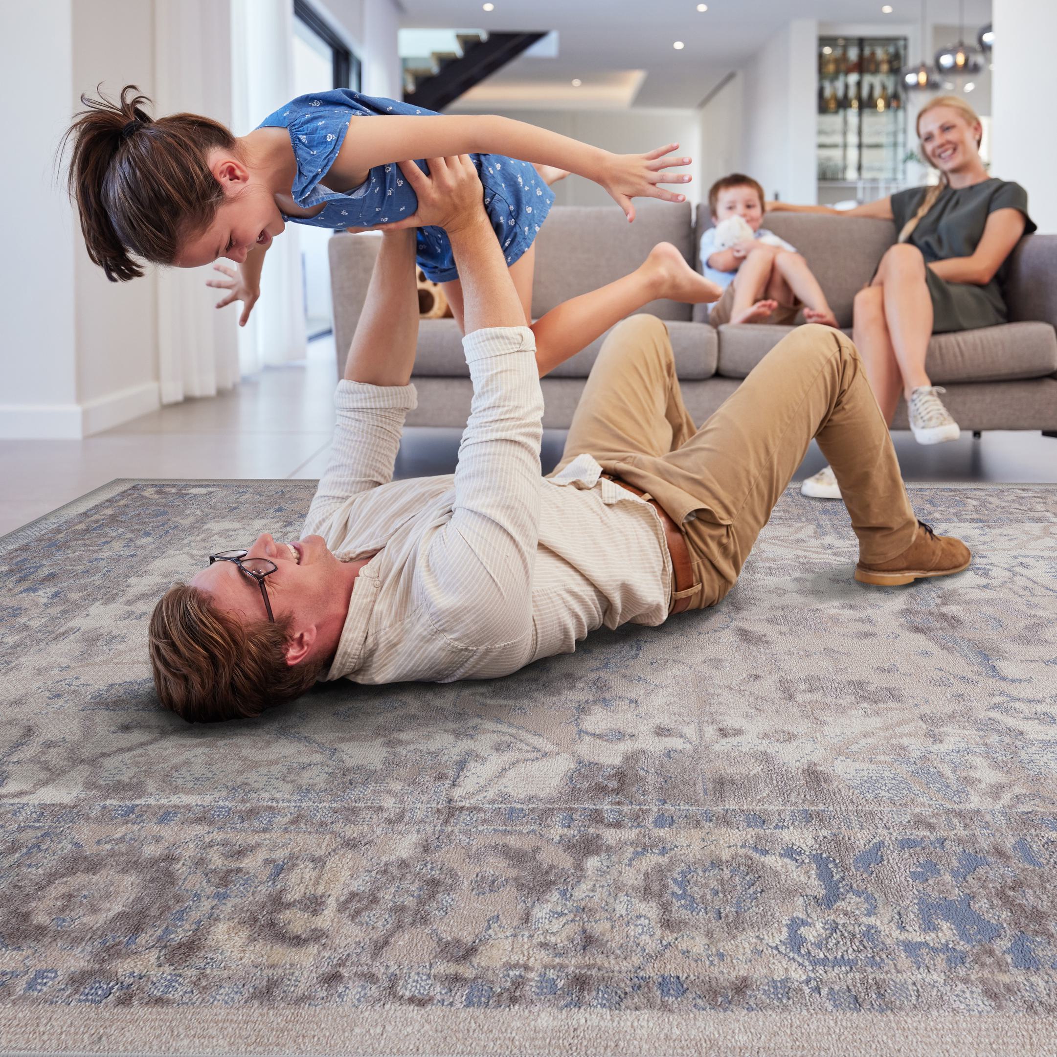 Naar 8x10 Stain-Resistant Area Rug with Cotton Backing, Medium Pile Height, Kid and Pet-Friendly Carpet, 120" L x 93" W x 0.3" H, Brown+Beige