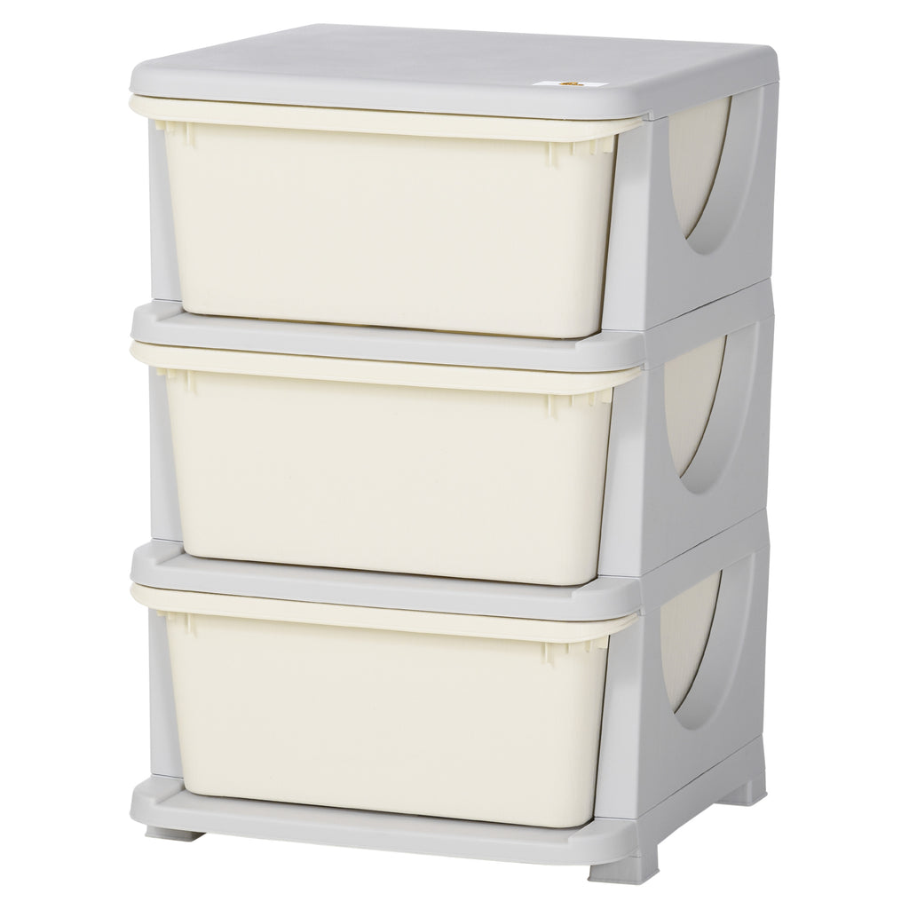 3 Drawers Kids Storage Unit, 3 Tier Stackable Toy Organizers and Storage Chest for Bedroom, Nursery, Playroom, Living Room, Boys, Girls, Toddlers, Cream White