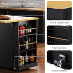 Kitchen Island with Internal Rack, Drop Leaf, Power Outlet, Rolling Cart with Adjustable Shelves and Drawers, 50" L x 29.5" W x 36.5" H, Black