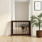 28"-75" Freestanding Wooden Pet Gate with Support Feet & Non-Slip Mats for Indoor, Stairway, Doorway, Brown
