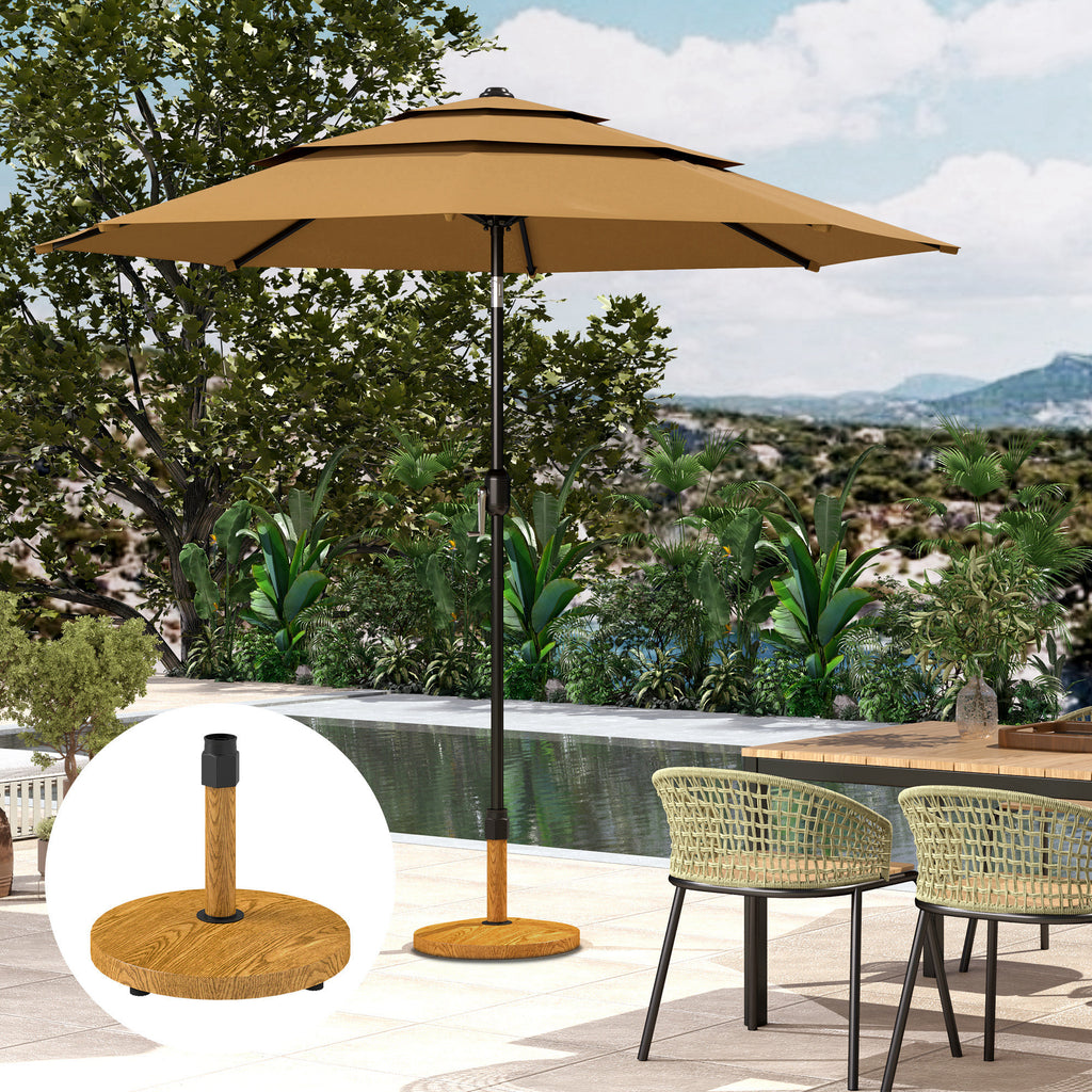 Patio Umbrella Base Holder, Outdoor Umbrella Base with Adjustable Pads, Heavy Duty Patio Umbrella Stand Base for Garden, Poolside, Nature Wood