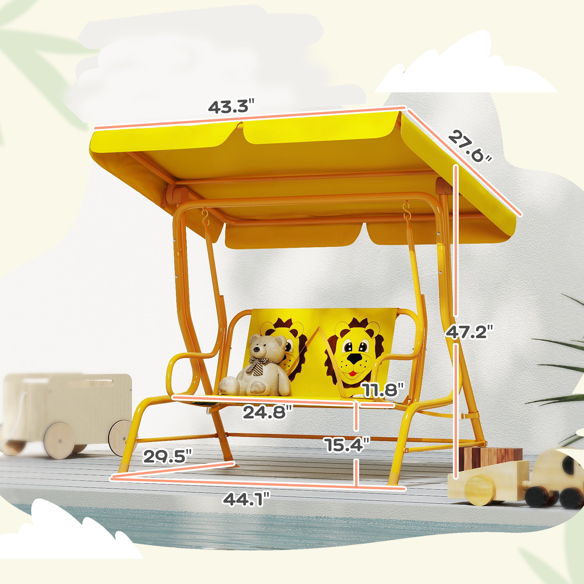 Kids Patio Swing Chair with Adjustable Canopy, Safety Belt for Patio, Garden, Poolside, Balcony, Yellow
