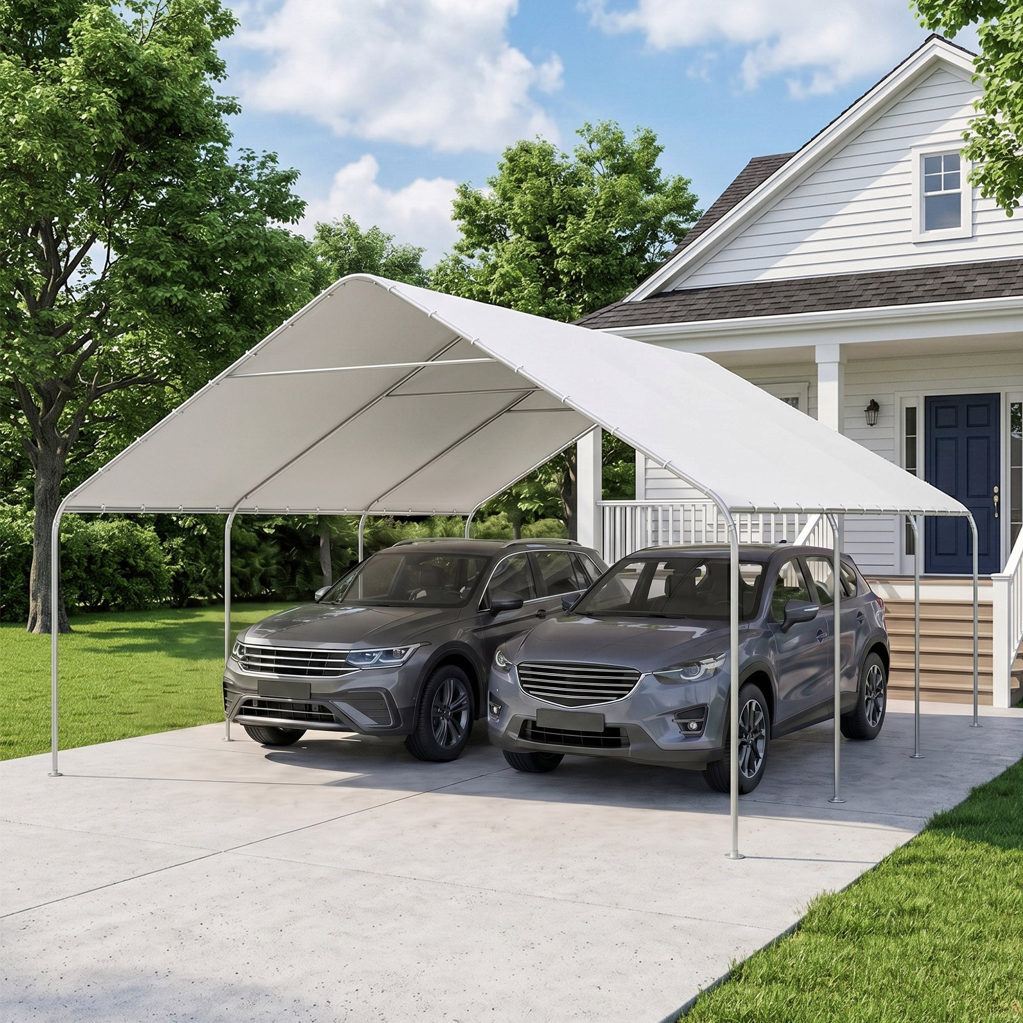 19' x 19.5' Carport, Portable Garage and Patio Canopy Tent, Anti-UV Cover for Car, Truck, Boat, Catering, Wedding