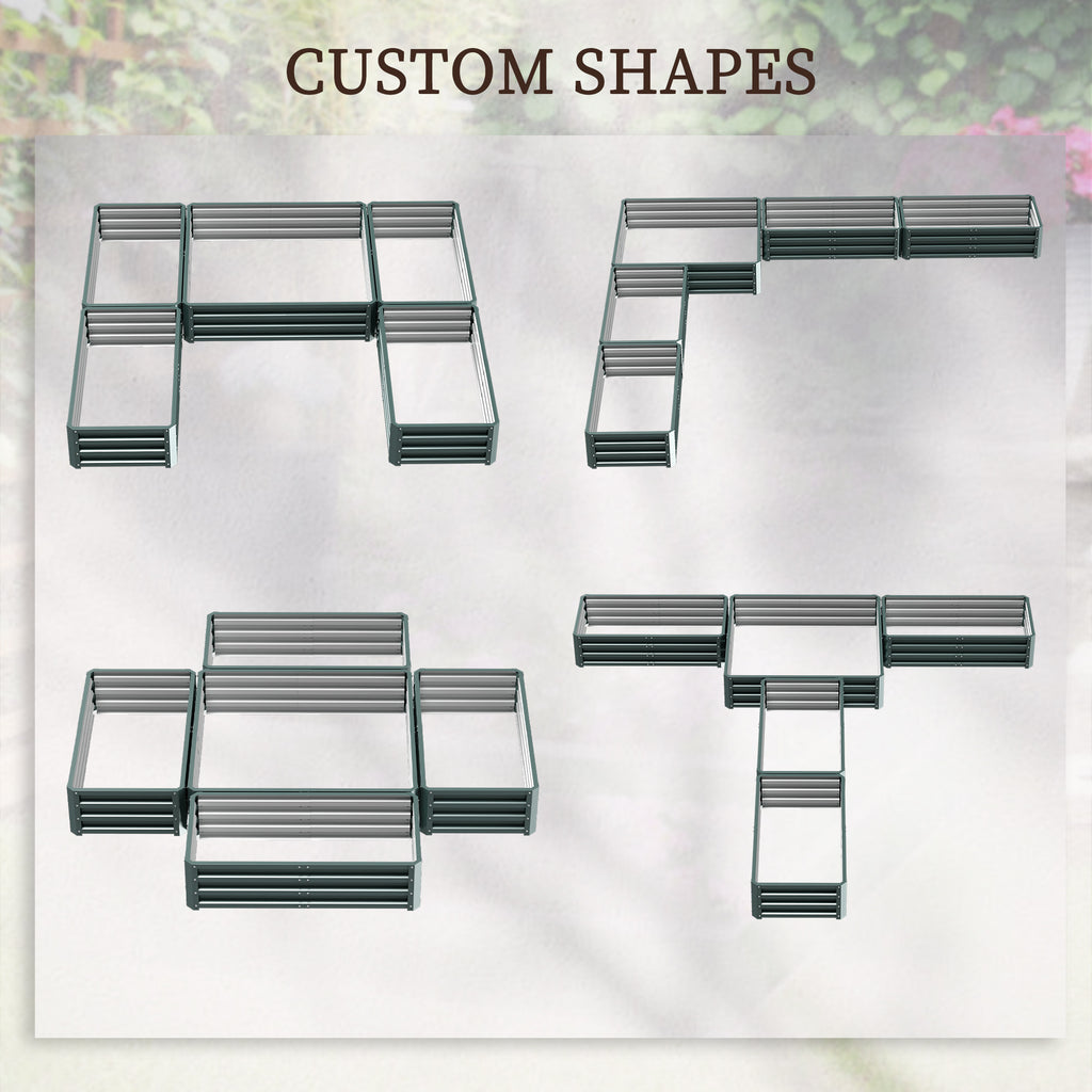 Steel Raised Garden Bed, Set of 5 Large Box Planters for Outdoor Plants Vegetables Flowers Herbs, 8x8x1ft, Green