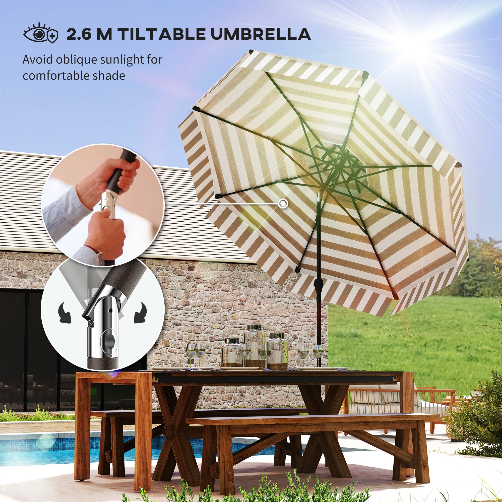 8.6FT Patio Umbrella, UPF 30+ Outdoor Market Umbrella, 2-Tier Vented Patio Table Umbrella with Crank 8 Ribs, Tiltable Porch Umbrella for Garden Deck Poolside, Light Gray