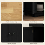 Kitchen Storage Cabinet, Sideboard Floor Cupboard with Solid Wood Top, Adjustable Shelf, and 3 Drawers, Black Wood Grain