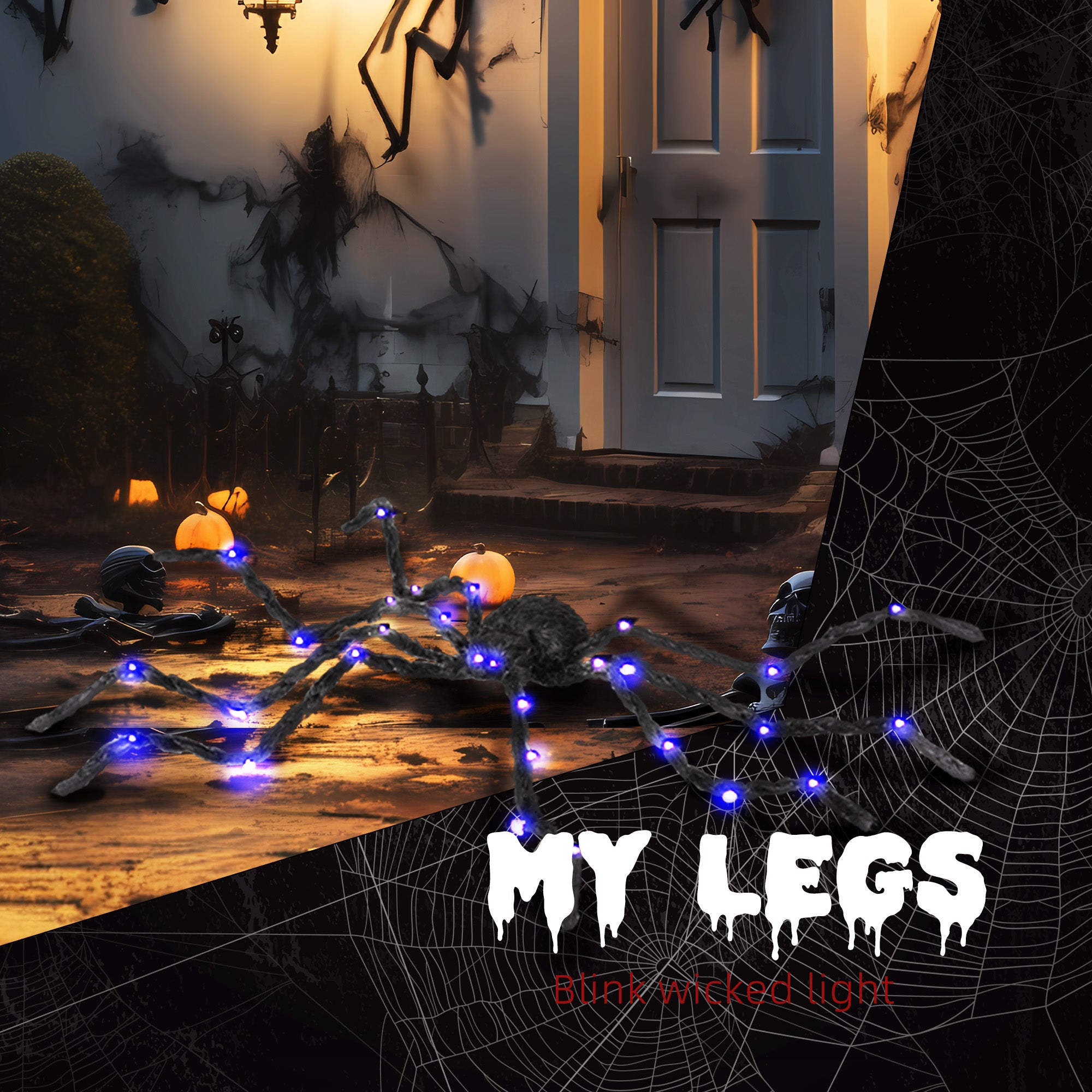3.25" Halloween Prop Light-up Oversized Spider, Outdoor Halloween Decoration with Light Up Bendable Legs
