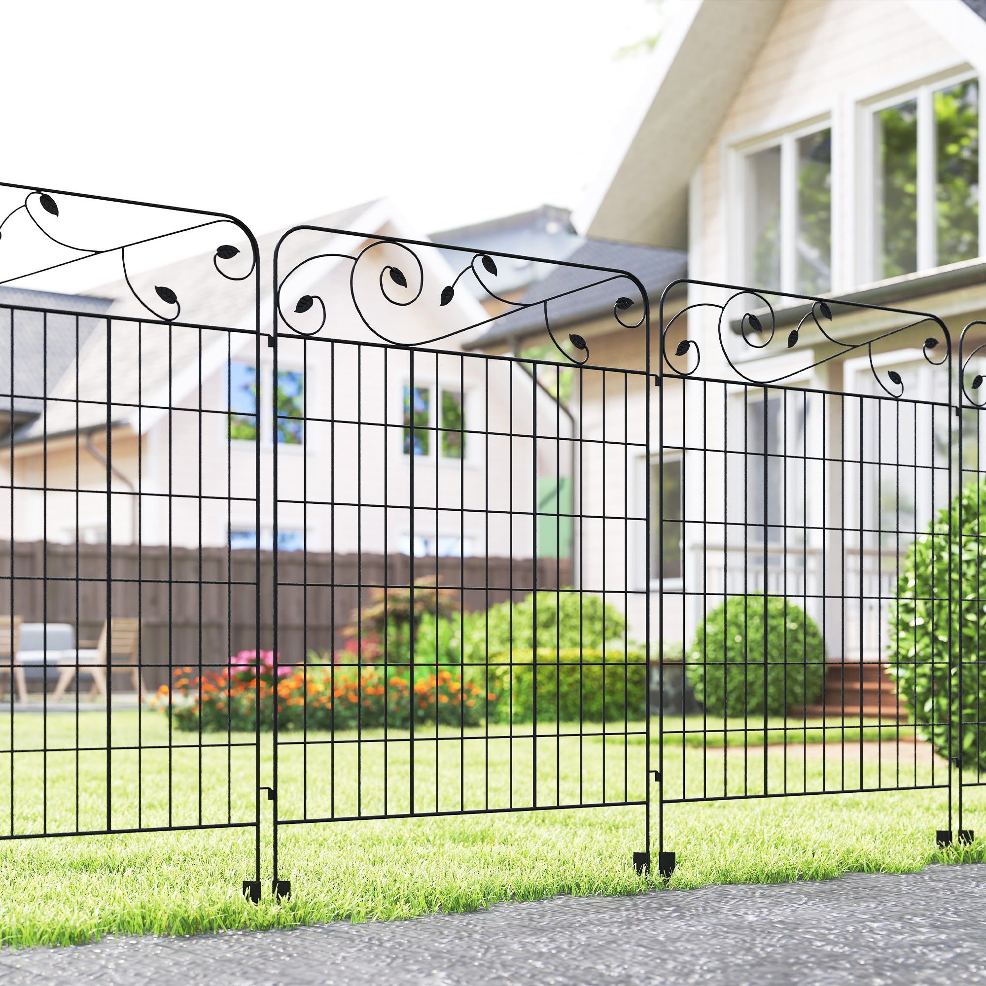 Garden Fence, 4 Pack Steel Fence Panels, 11.5' L x 43" H, Rust-Resistant Decorative Border Flower Edging for Yard, Landscape, Patio, Outdoor Decor, Square Vines