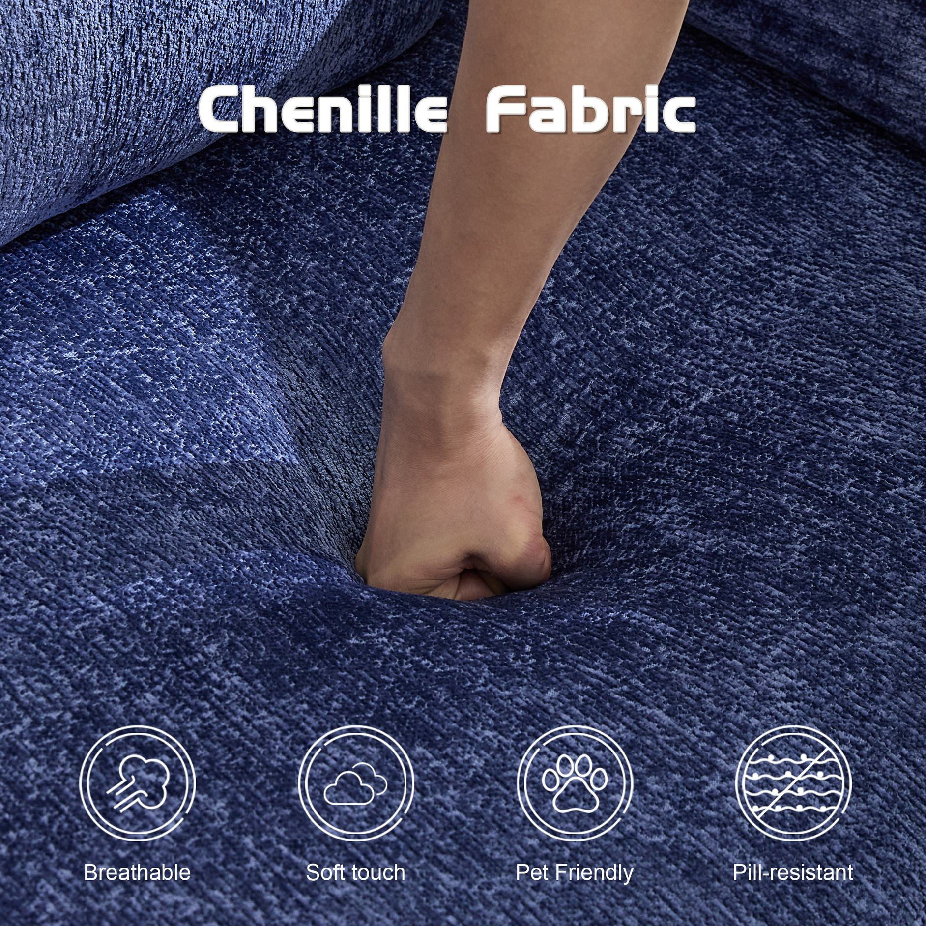 Convertible Sofa Bed Floor Sofa with Fixed-Shape Frame and Chenille Fabric, Compressed Sofa for Living Room, 79" L x 39.5" W x 25" H, Dark Blue