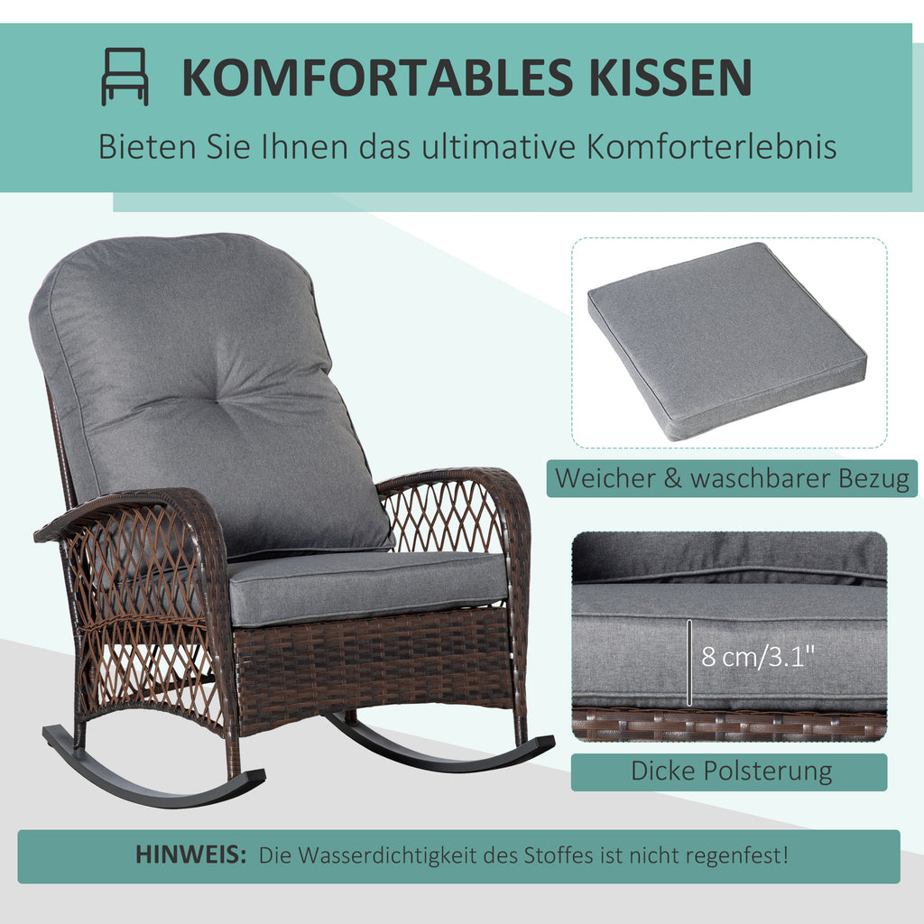 Rattan Porch Rocker w/ Plush Cushion, Gray