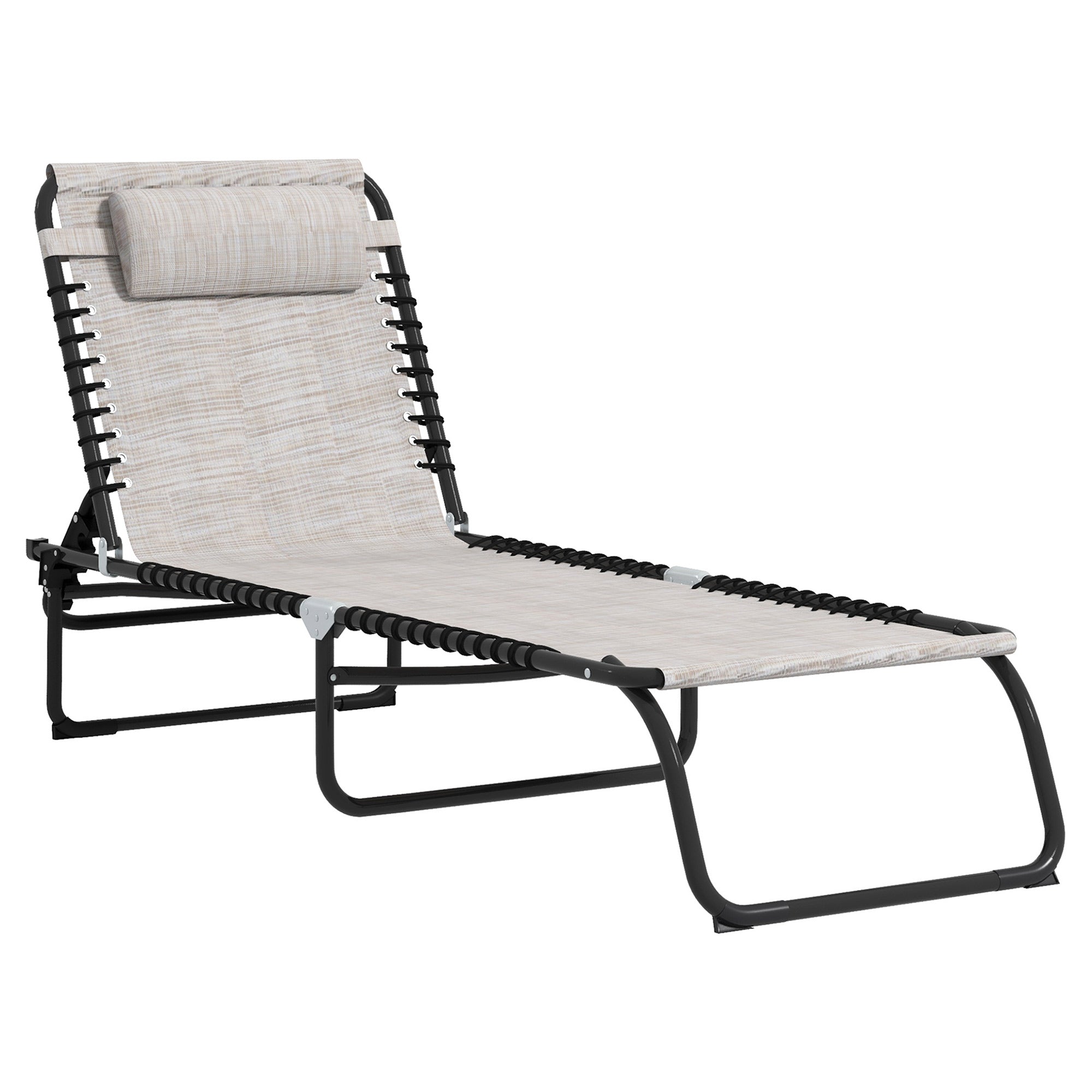 Foldable Chaise Lounge, 3-Position Reclining Back, Portable design and Breathable Mesh for Poolside, Camping, Hiking - Cream White
