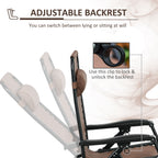 2 Outdoor Rocking Chairs Foldable Reclining Zero Gravity Lounge Rockers w/ Pillow Cup & Phone Holder, Brown