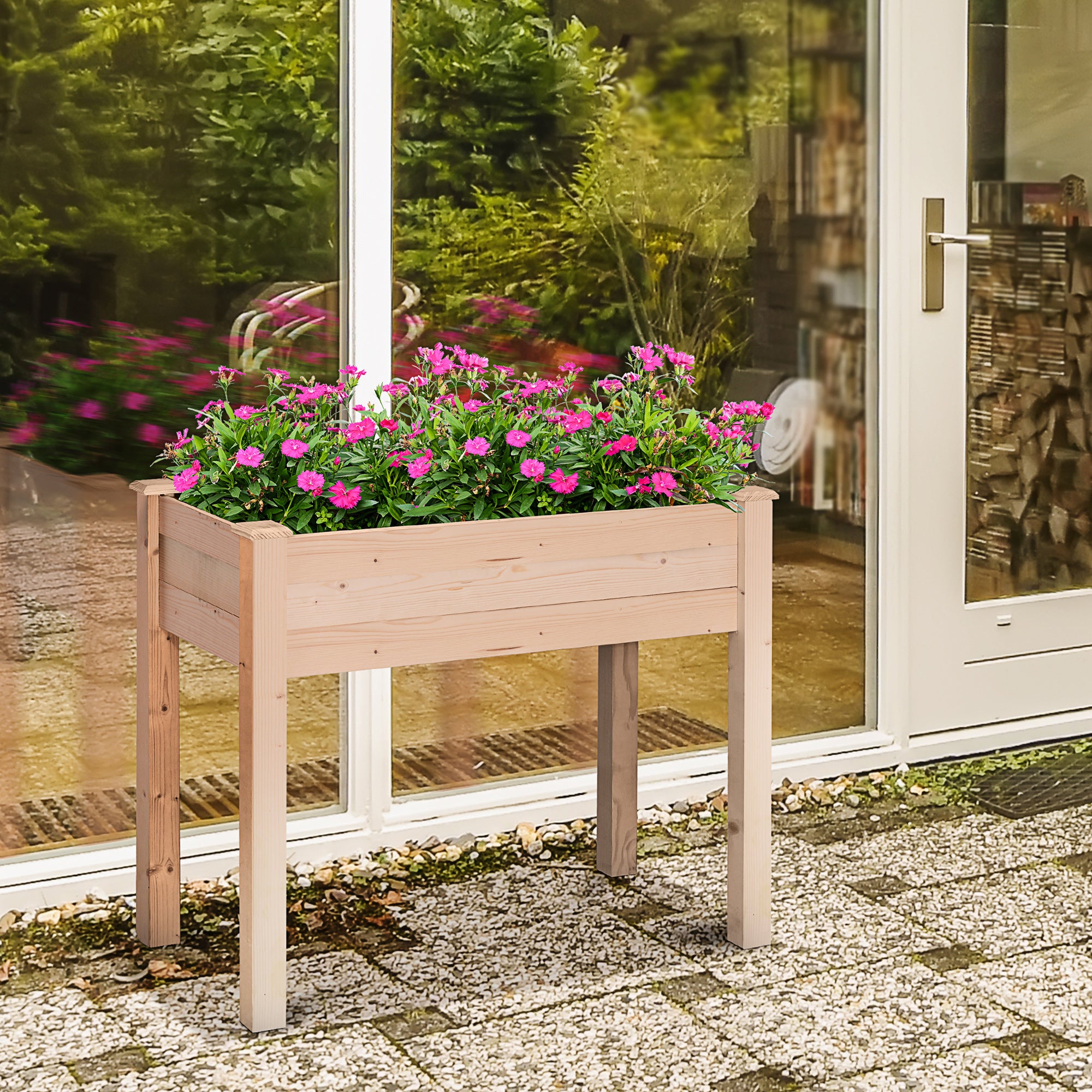 34'' Raised Garden Bed, Elevated Wooden Planter Box DIY Paint with Holes for Vegetables, Herb and Flowers Backyard Use