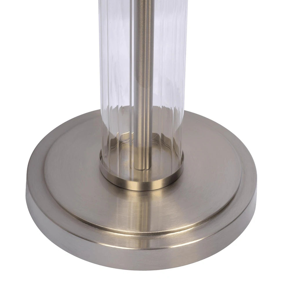 Nimbus Brushed Nickel Floor Lamp with 3-Way Rotary Switch, Clear Glass Body, Metal Base, 18" L x 18" W x 63" H, Silver Gray+White