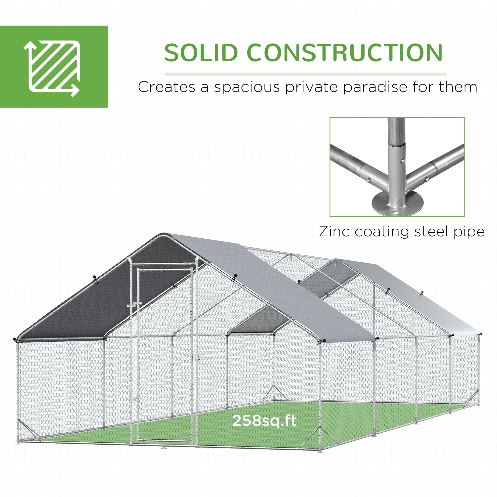 Large Chicken Coop Metal Chicken Run with Waterproof and Anti-UV Cover, Spire Shaped Walk in Fence Cage Hen House for Outdoor and Yard Farm Use, 1" Tube Diameter, 9.8' x 26.2' x 6.6'
