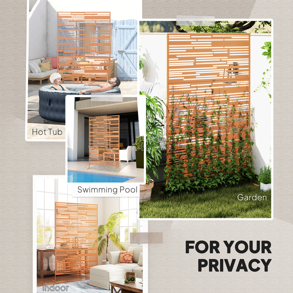78" H x 48" W Metal Outdoor Privacy Screen, Freestanding Decorative Privacy Fence Screen for Balcony, Brown