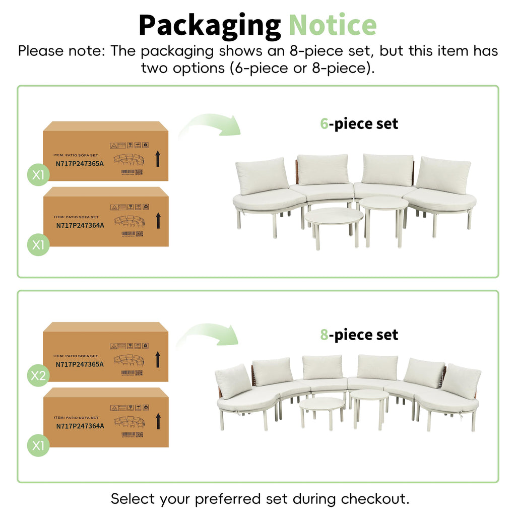 6-Piece Half Moon Patio Set with 2 Nesting Table for Backyard, Modular Wicker Sectional Sofa with Cushion, 34.5'' L x 25.5'' W x 12.5'' H, Beige
