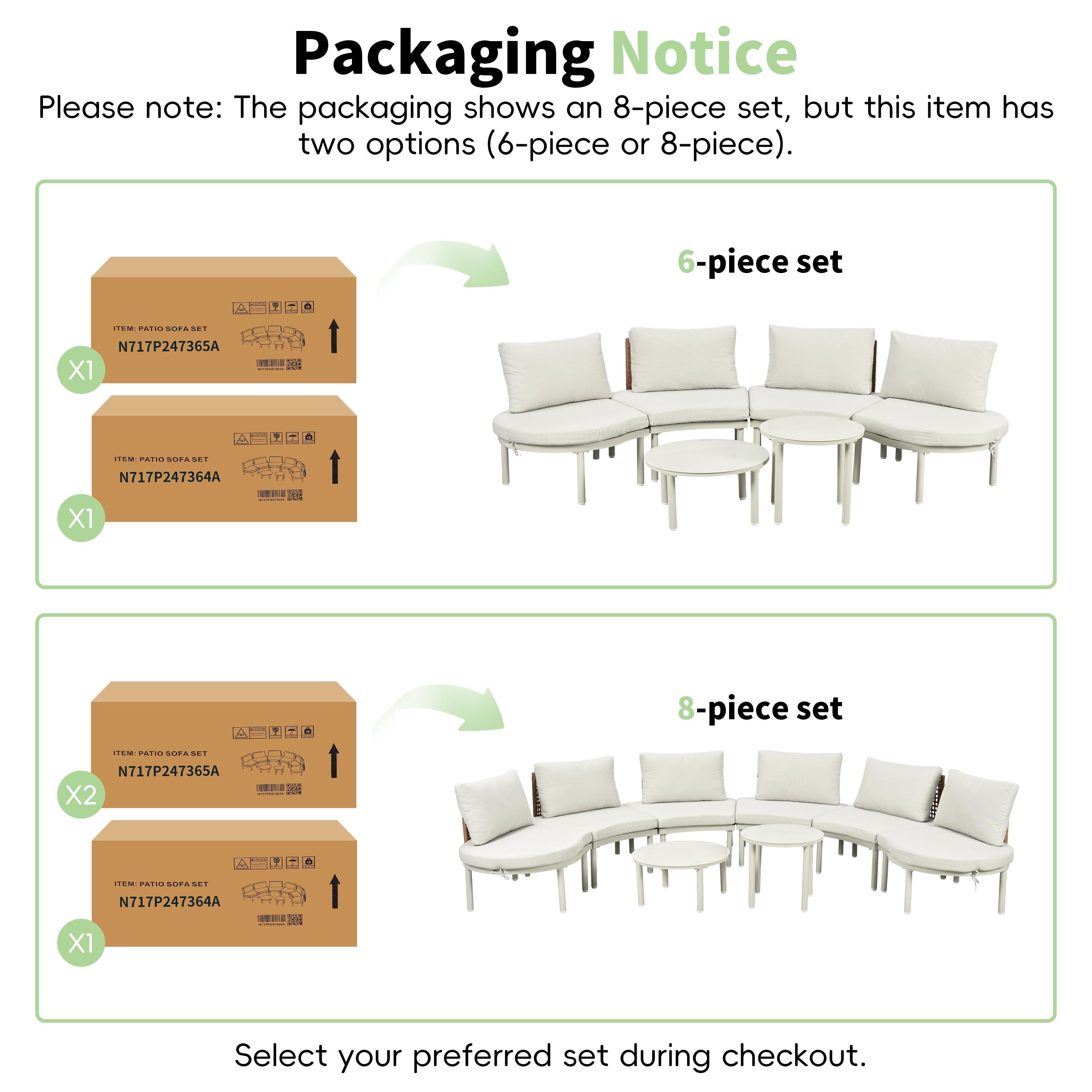 6-Piece Half Moon Patio Set with 2 Nesting Table for Backyard, Modular Wicker Sectional Sofa with Cushion, 34.5'' L x 25.5'' W x 12.5'' H, Beige