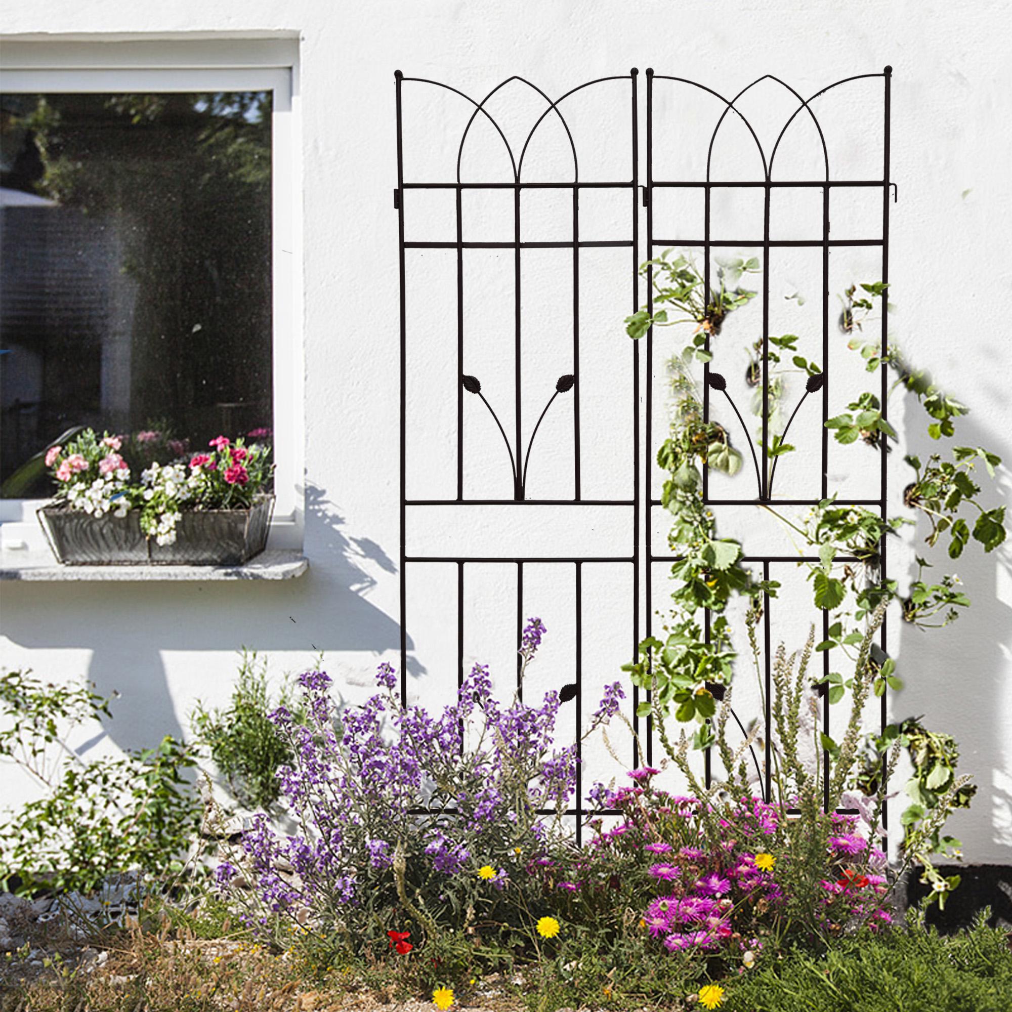2 Pack Metal Garden Trellis with Rustproof Feature for Outdoor Climbing Plant Support, Easy Assembly, Black