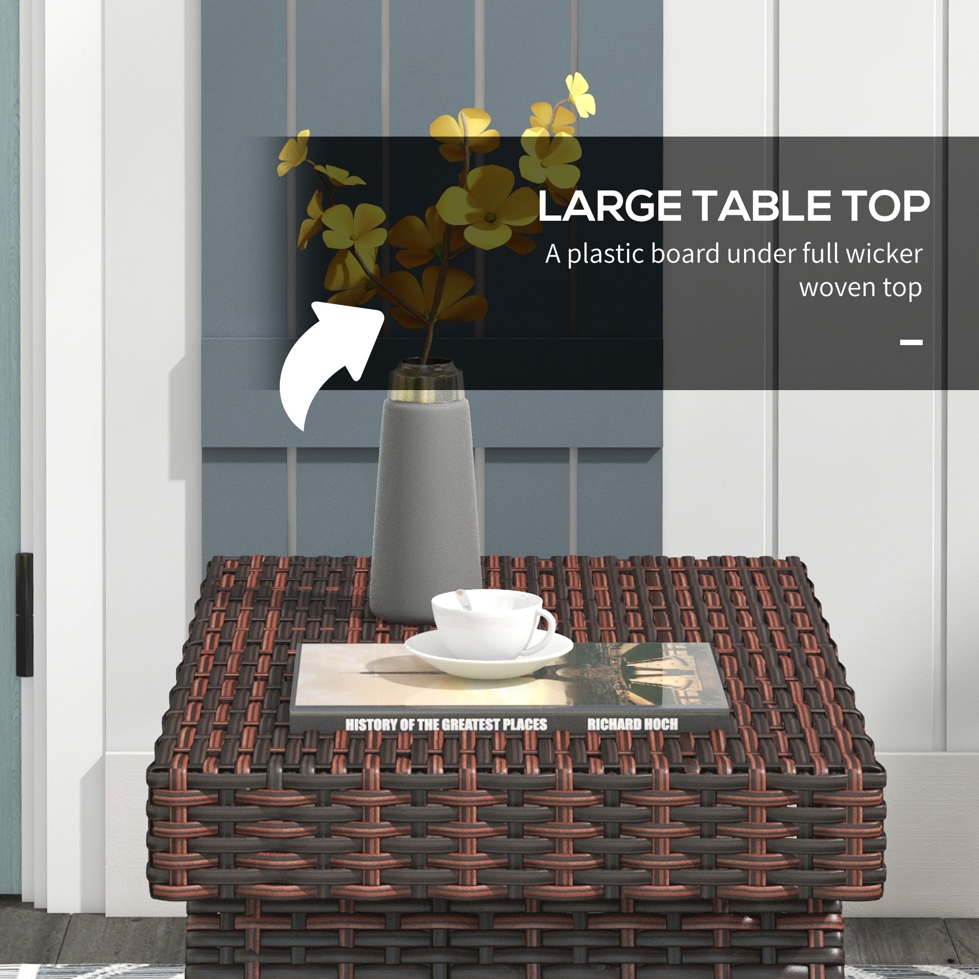Folding Rattan Side Table, Outdoor End Table, Hand Woven PE Rattan Coffee Table for Balcony, Backyard, Garden, Lawn, Courtyard, Brown, 23.5" x 16.25" x 16.25"