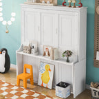 Space-Saving Design Queen Size Murphy Bed with Shelf, Solid Wood and MDF, 86" L x 69.5" W x 87" H, White
