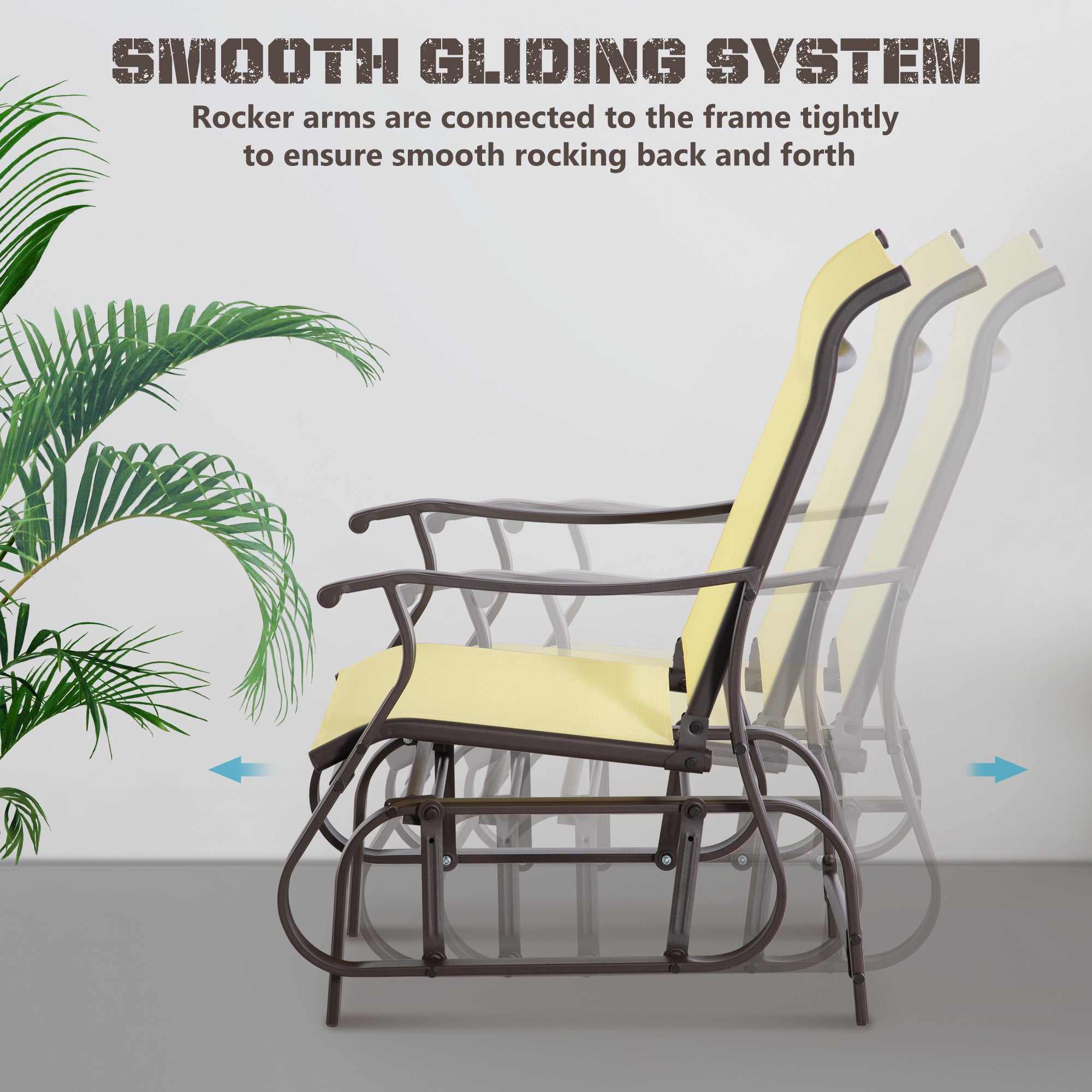 Outdoor Glider Chair, Gliders for Outside Patio with Steel Frame and Mesh Fabric for Backyard, Garden, and Porch, Beige