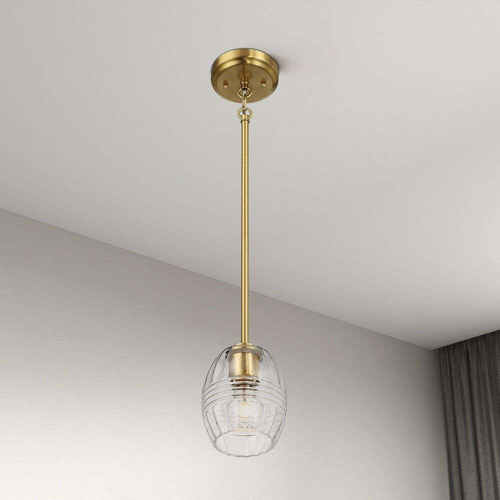 Single Pendant Chain Hanging Light with Clear Glass Shade, Satin Brass Finish, Ideal for Dining Room, Foyer, 5" L x 5" W x 7.5" H, Clear+Gold